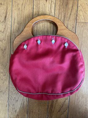Vintage Banner House Bermuda Bag Red Wood Handle MOP Buttons 60s 70s Purse Prep